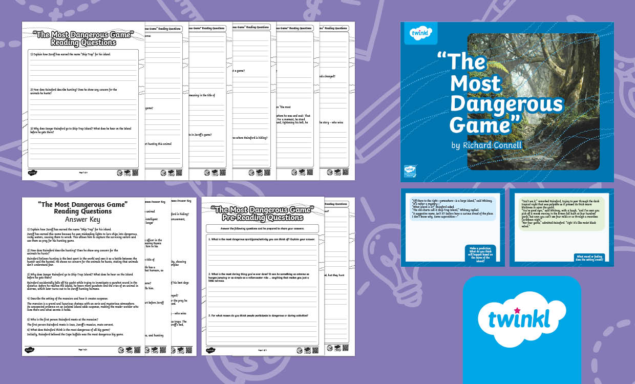 The Most Dangerous Game by Richard Connel - Reading Powerpoint and Activities for 6th-8th Grade